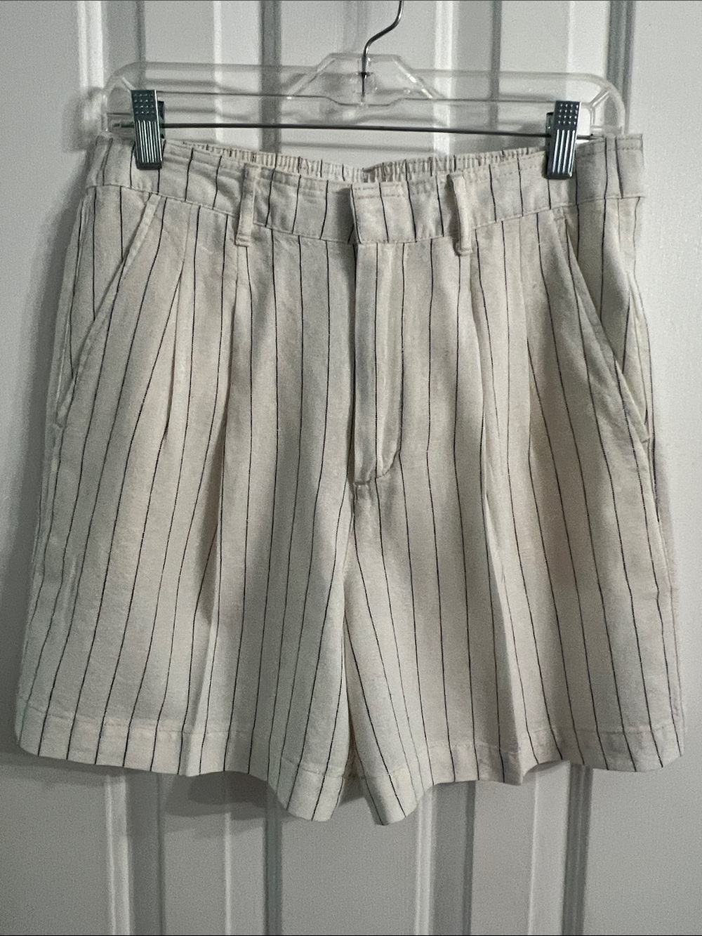 GAP Cream Shorts with Thin Black Pinstripes